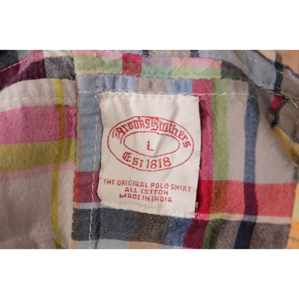Brooks Brothers Shirt Mens Madras Patchwork Short Sleeve Button Up Vintage Sz L - Picture 8 of 8